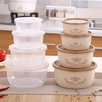 

4pc/set Round Mini Refrigerator Crisper Storage Box PP Food Storage Box for Kitchen Seal Box Lunch Grains Tank Sorting Container