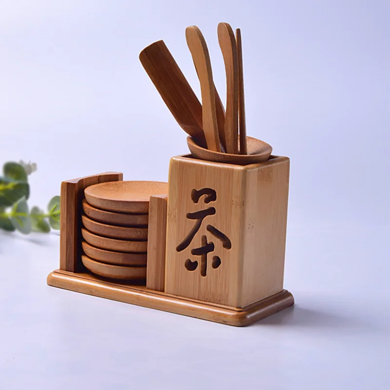 Bamboo Rectangular Coasters Suits Bamboo Solid Wood Anti-slip Insulated Storage Kung Fu Tea Ceremony Accessories Six Pieces