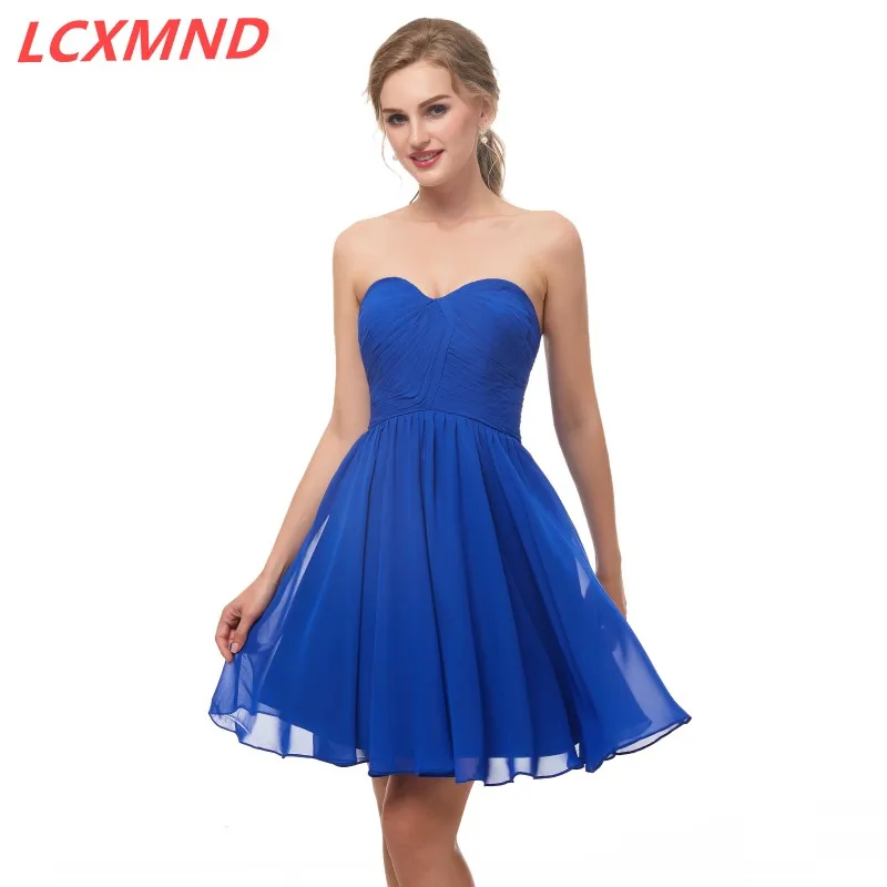Royal Blue Sweetheart Homecoming Dresses Short Chiffon A-Line Mini Party Cocktail Dress Formal Party Prom Gown Sweet 16 Dress