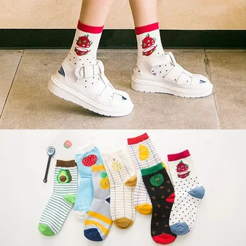 

cute cartoon fruit socks girls' lovely striped avocado kiwifruit mango food socks dot point new design Christmas gift socks