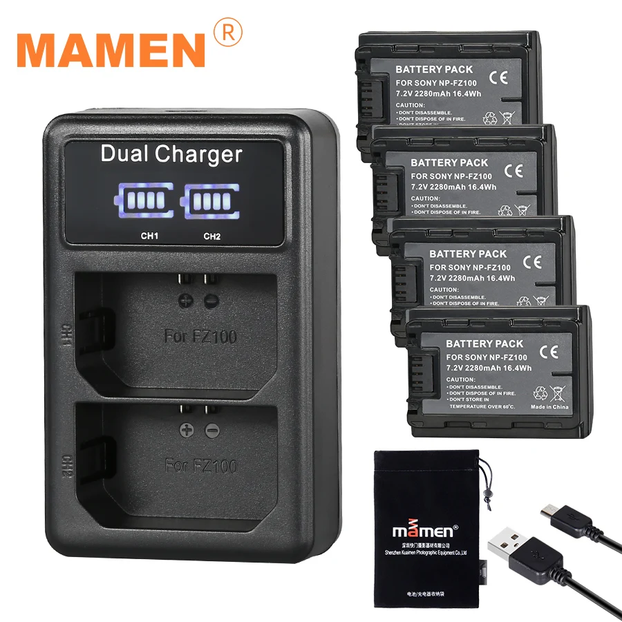 

4Pcs Recharge NP-FZ100 NP FZ100 NPFZ100 Digital Battery Pack+ USB LCD Dual Charger for Sony A7R III A7 III BC-QZ1 A9/A9R Alpha9