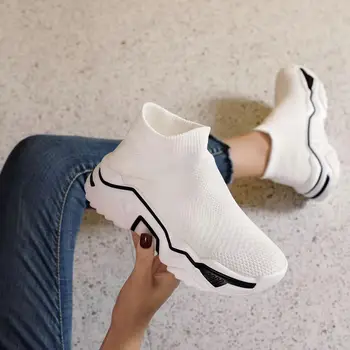 

2019 New Summer socks sneakers wild thick bottom high to help increase casual sports shoes white and black running shoes ZW-115