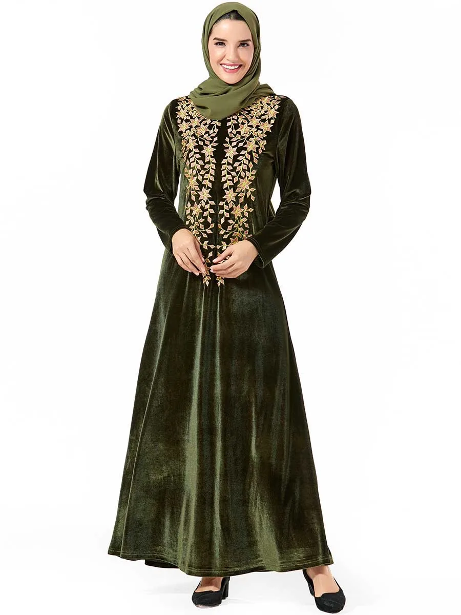 Бархатная вышивка, макси-платье мусульманская абайя хиджаб Vestidos кардиган-кимоно длинные халаты Jubah Ближний Восток Eid Рамадан исламский