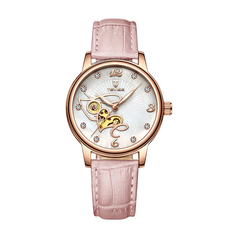 T835A-Pink Switzerland TEVISE роскошный механический автоматический женские часы корейская мода повседневные водонепроницаемые Lumious часы Relogio Masculino - Цвет: T835A-Pink