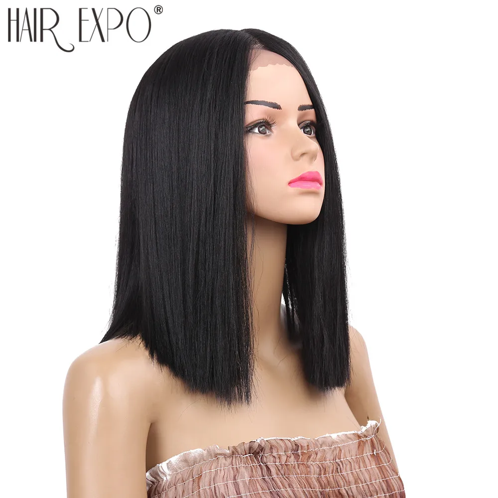 

14inch Straight Synethtic Lace Front BOB Wig For Black/White Women Pre Plucked Hairline With Baby Hair Shoulder Length Lace Wig
