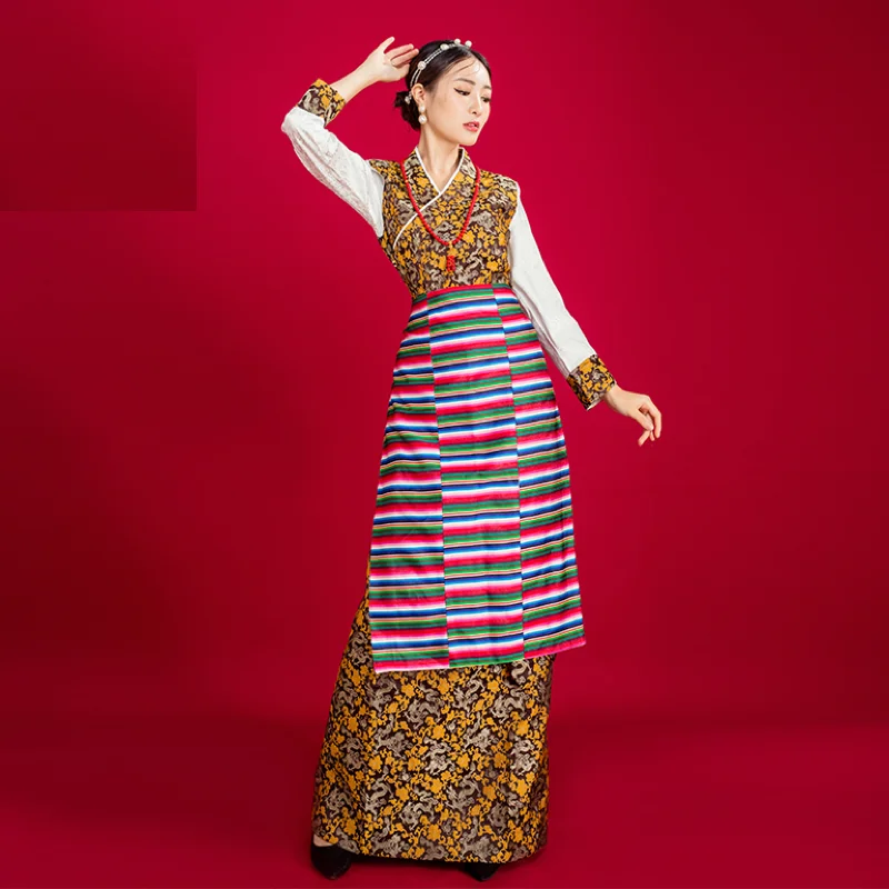 

2021 New Tibetan clothing Lhasa ethnic style Tibetan Bola dance dress Zang clothing high quality