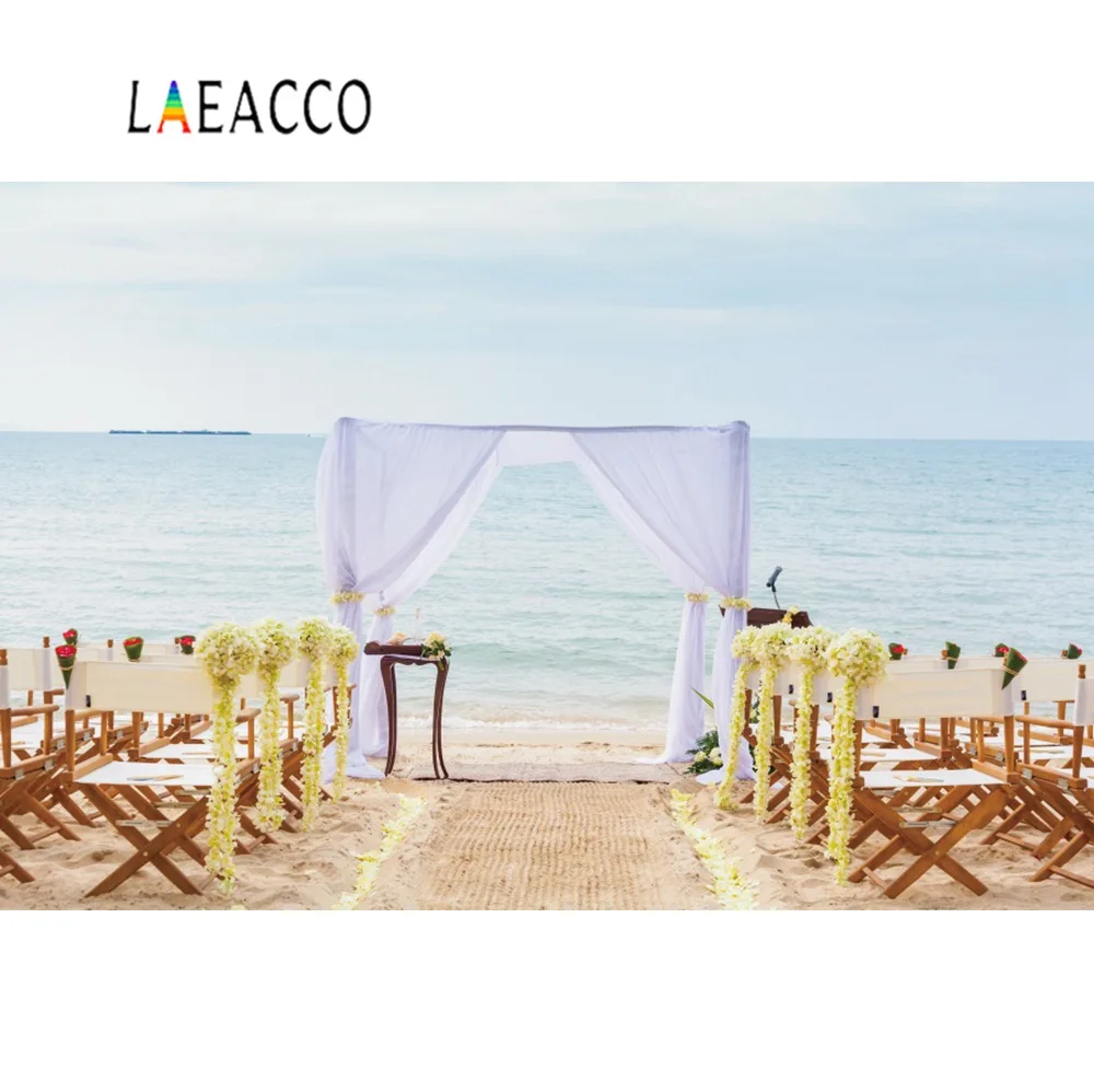 Laeacco морской пляж цветы Свадебная церемония путь фотографические фоны Индивидуальные фотографии фонов для фотостудии