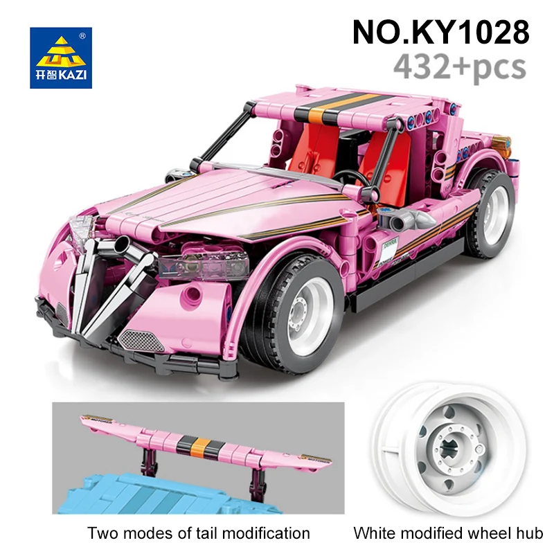 

432Pcs City Pull Back Super Sports Vehicle Racing Car Classical Technical Building Blocks Pink Roadster Bricks Toys For Children