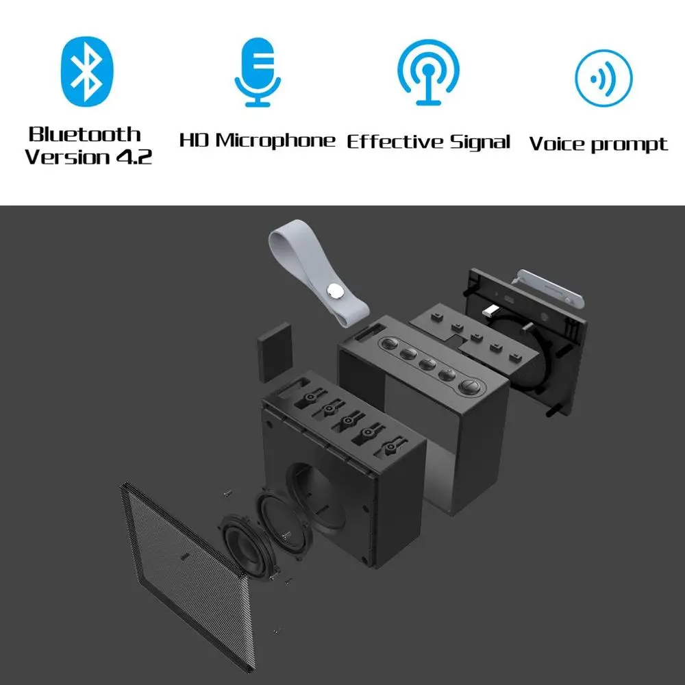 Открытый Портативный Hifi беспроводной Bluetooth V4.2 динамик с усиленным басом Водонепроницаемый IPX6 с 5 Вт аудио драйвер