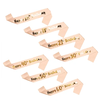 

1PC Rose Gold Birthday Sash Happy 16th 21st 30th 40th 50th 60th Birthday Sash Birthday Party Decoration Favor Gifts Ribbons Sash