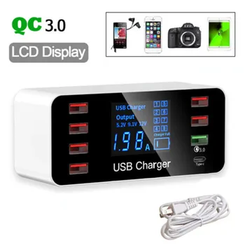 

LCD Digital Display 8-port USB Phone Tablet Smart Charger Type-c Fast Charge 40W Brand New And High Quality