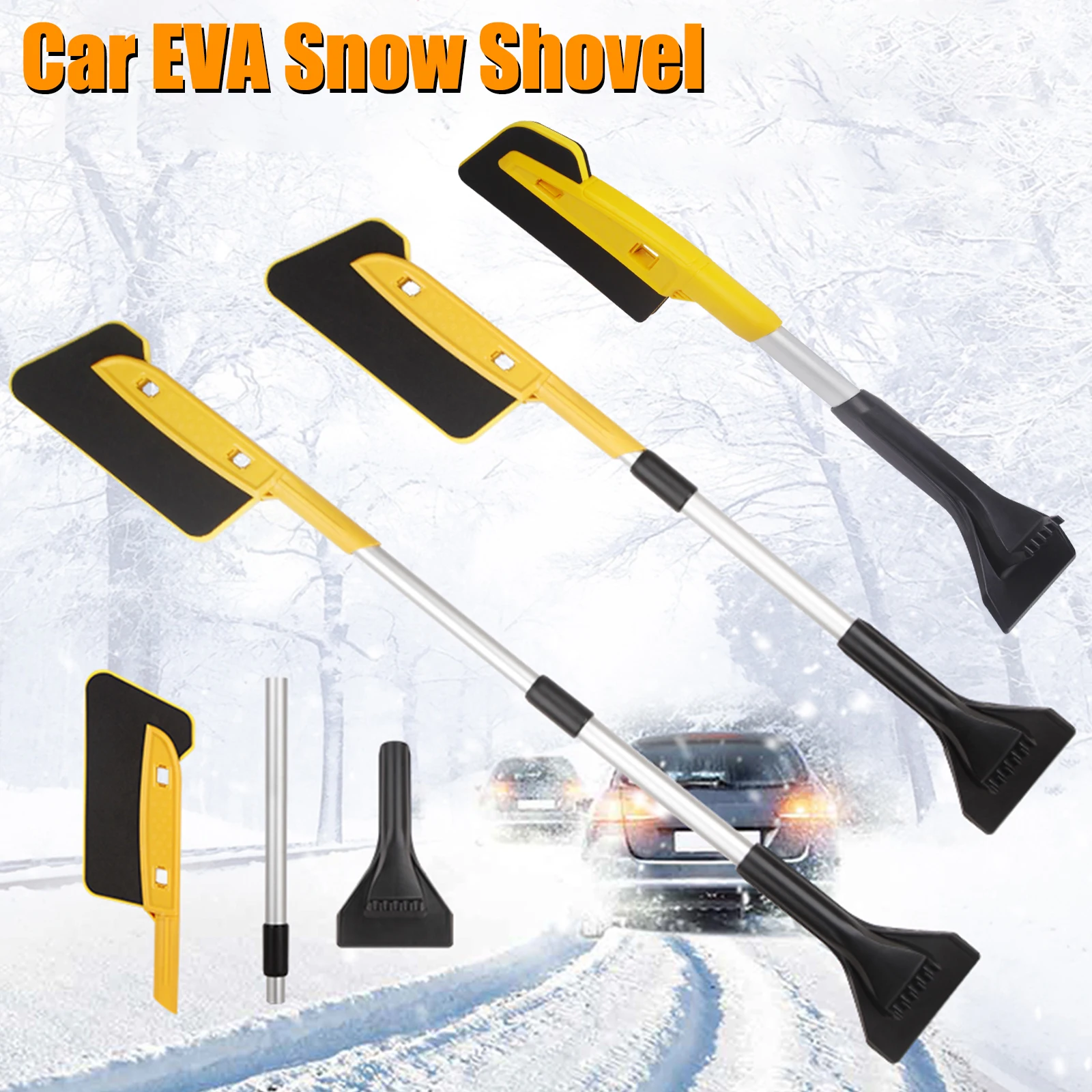 Car EVA Snow Shovel Multifunctional Snow Shovel Long Rod Deicing Ice Sweep Tool Removal Brush Winter