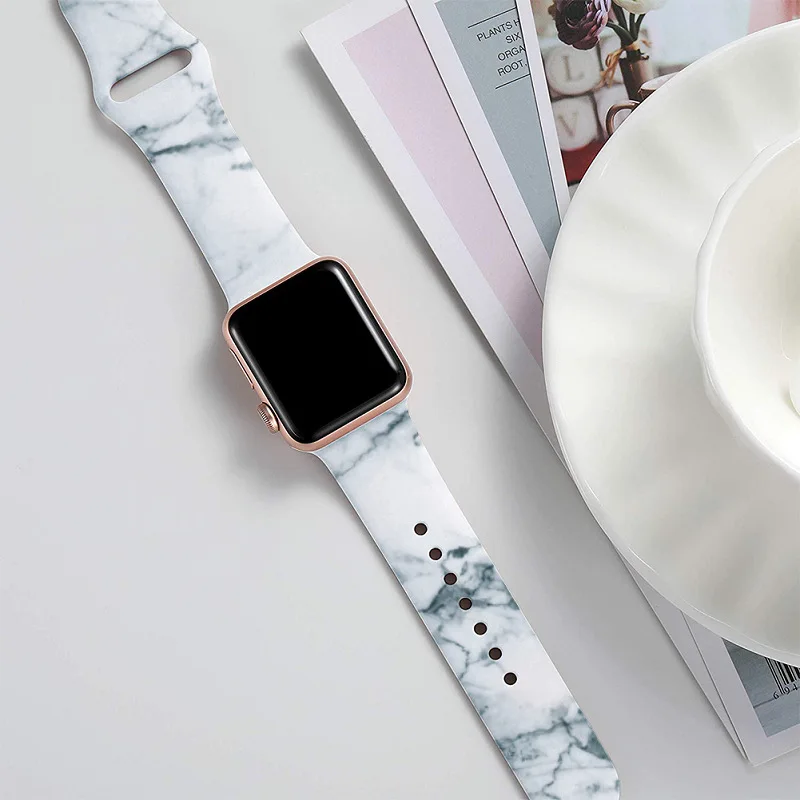 Для Apple Watch серии мягкий силиконовый мраморный узор спортивный ремешок 5 4 3 2 1 42 мм 38 мм 40 мм 44 мм iWatch Смарт наручные регулируемый ремешок