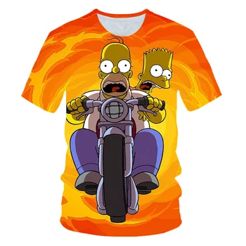 

2020 Summer Anime Ride a motorcycle Simpson Boys T-Shirt Funny Printed T-shirts Fashion Casual Harajuku cartoon mens Clothes Top