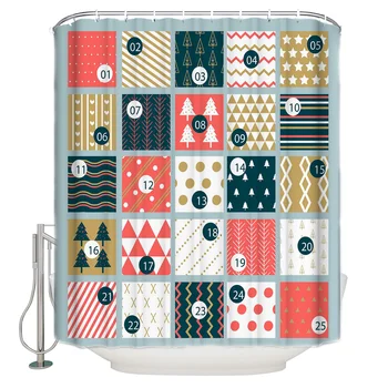 

Christmas Theme Pattern Stitching Shower Curtain Waterproof Polyester With 12 Hooks