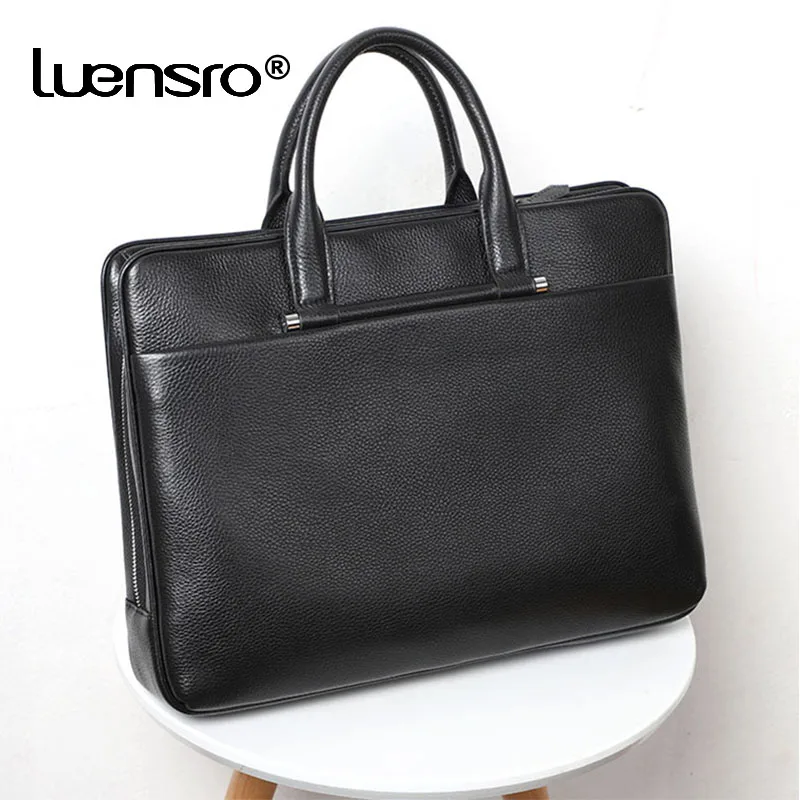

Large Capacity Briefcase Genuine Leather Laptop Bag High Quality Leather Men Bags Multiple Compartments Shoulder Bag Business