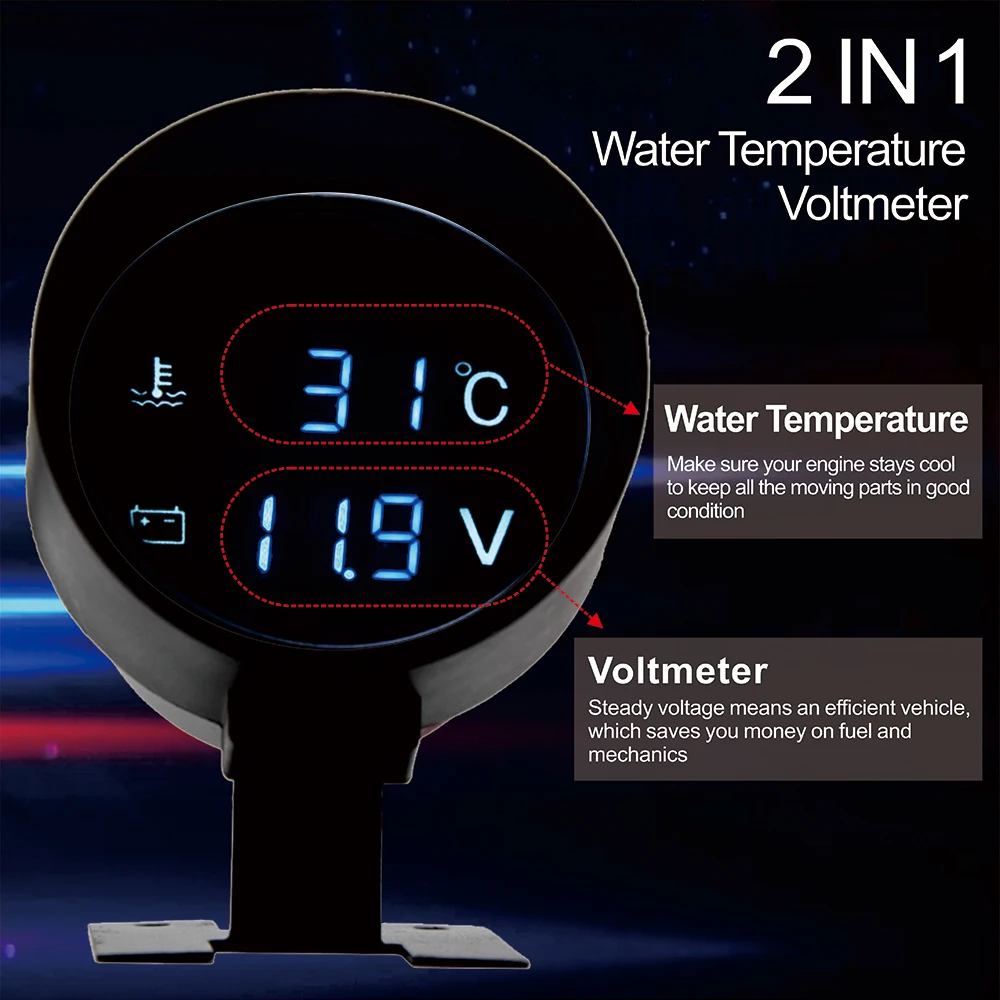 Delleu 252mm Numérique Température De l'eau De Voiture Température De La  Jauge 40-120 ℃ LED Universel