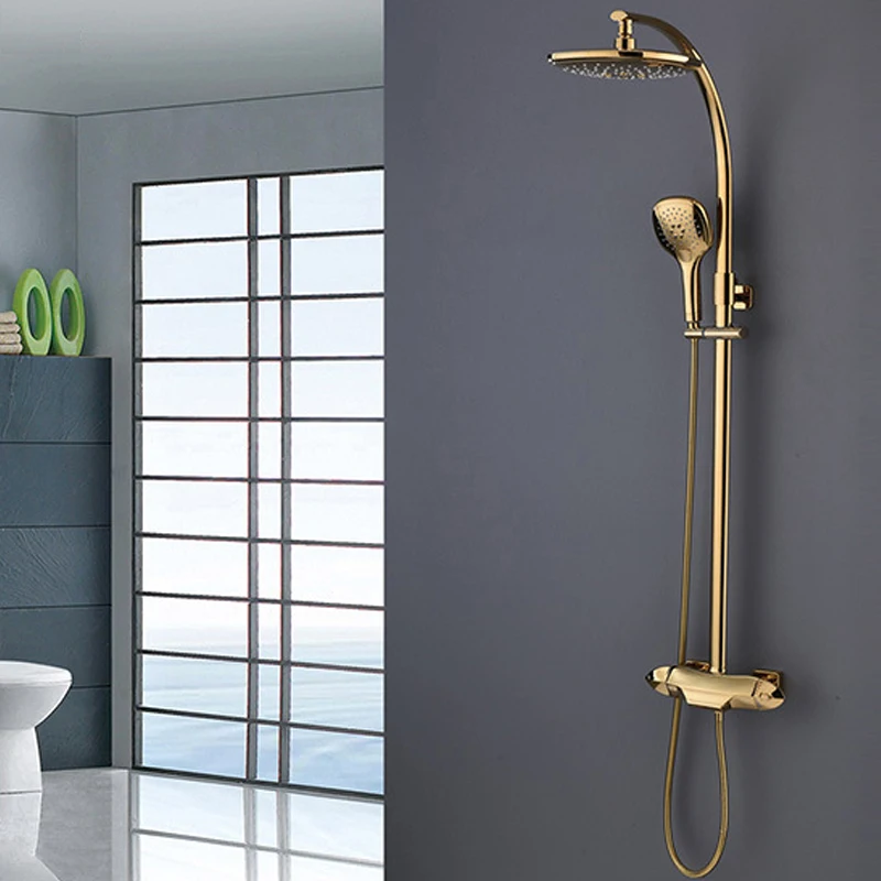 Dofaso 로얄 하이 엔드 빌라 럭셔리 목욕 레인 샤워 수도꼭지, 온도 조절 골드 욕실 강우 샤워 수도꼭지 세트 믹서 탭