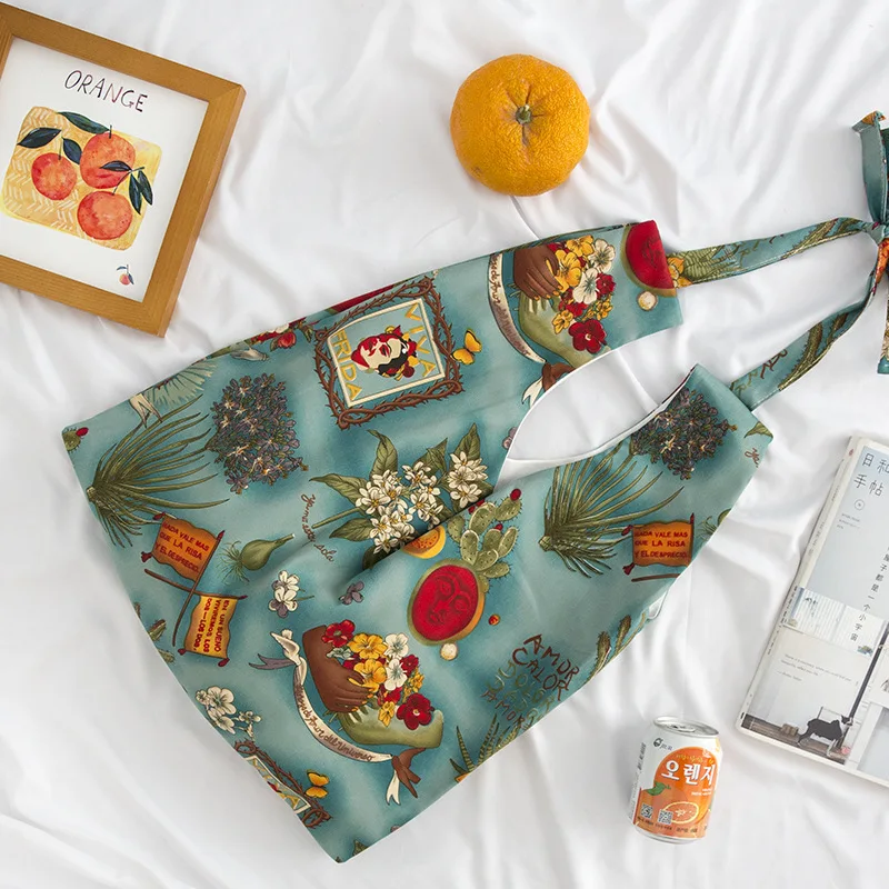 Новогодняя сумка на плечо с абстрактным узором для девочек цветочным мятно-синяя