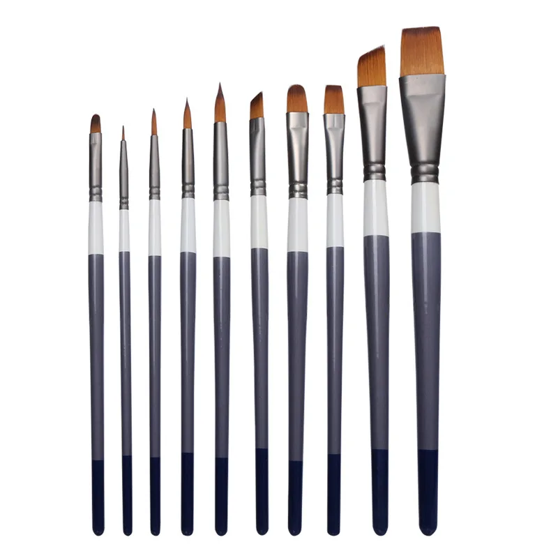 10Pcs Studente Di Alta Qualità In Nylon Capelli In Legno Pod Pennello Per Pittura Ad Olio Set Di Strumenti Per Pittura Acquerello Gouache Pennello Per