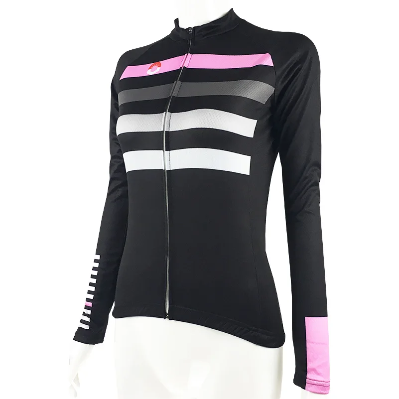 HIRBGOD женская розовая полосатая велосипедная рубашка с длинным рукавом, Женская легкая спортивная одежда для езды на велосипеде, велосипеде, Джерси, одежда, HK038