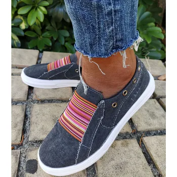 

2020 On Sale Canvas Vulcanize Loafers Fashion Brand New Big Sizes 43 Leisure Slip On Women Shoes Casual Flat Footwear