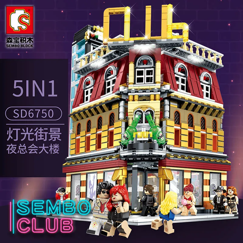 

Baby Semp Sd6991 5-in-1 Nightclub USB Light Street View Series Assembled Building Blocks Were Educational Toy