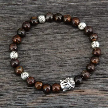 Mens Bracelet 6MM Bronzite Handmade Buddha Elastic Stretch Charm Bracelets Dropship Lovers Braclet Couples Jewelry