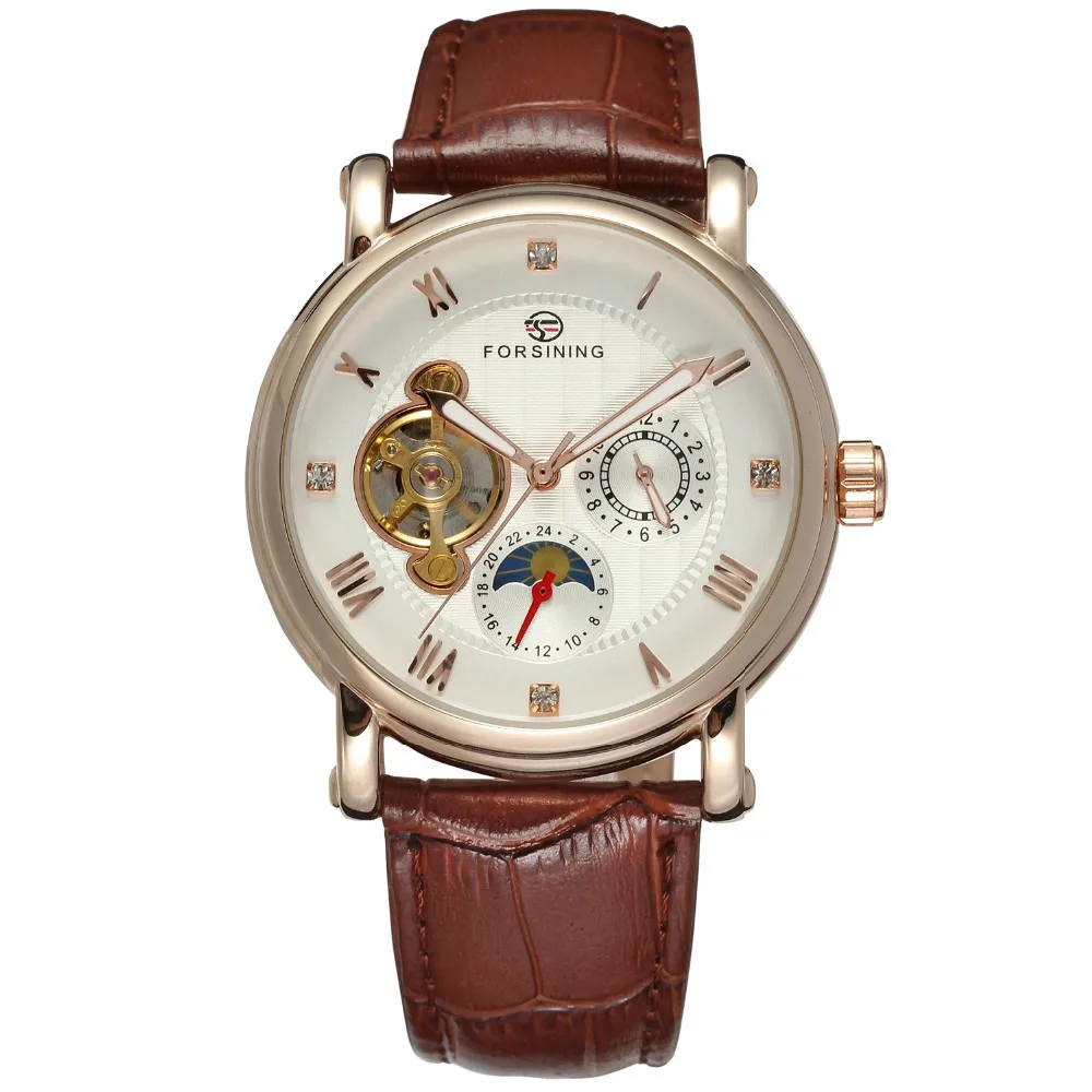 Forsining модные турбийон дизайн Swirl циферблат светящиеся Роскошные Moon Phase Мужские часы лучший бренд класса люкс автоматические часы для мужчин