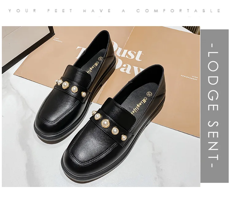 2021 Spring and Autumn low Heel shoes women's fashion design black pearl true leather loafers large size 41-43 free shipping 2021 Spring and Autumn low Heel shoes women's fashion design black pearl true leather loafers large size 41-43 free shipping
