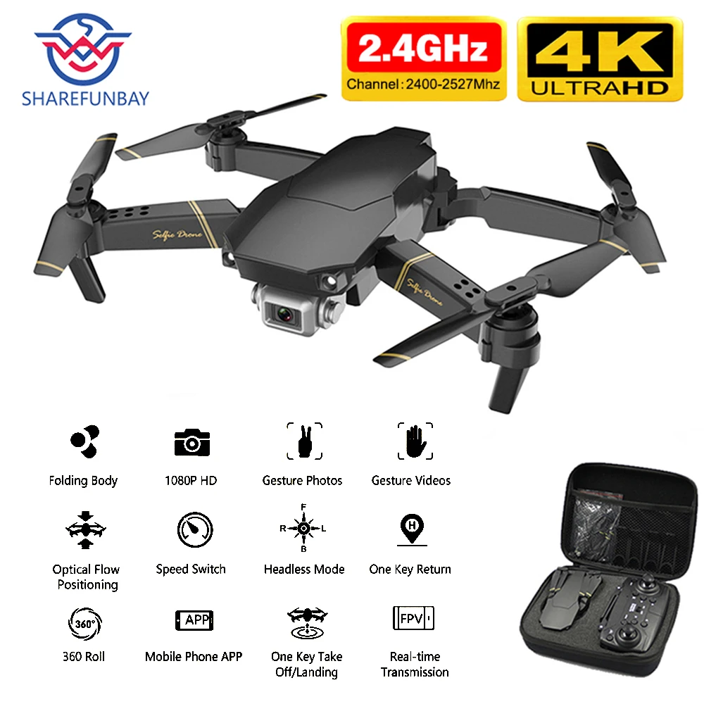 SHAREFUNBAY Drone 4k HD Wide Angle Camera WiFi Transmission FPV Drone Height Keep One Click Back Quadcopter Drone with Camera