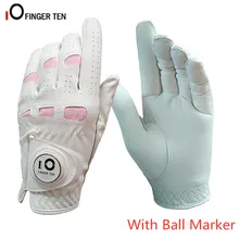 Bayanlar deri golf eldiveni kadın sol el sağ Weathersof kavrama açık nefes yumuşak Anti kayma eldiven topu işaretleyici ile 1 adet(China)