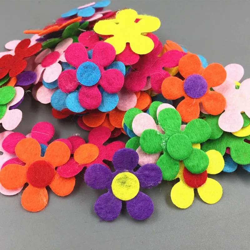 DIY 100Pcs Flowers shape Felt Appliques Mixed Colors Die Cut Cardmaking Crafts 28mm