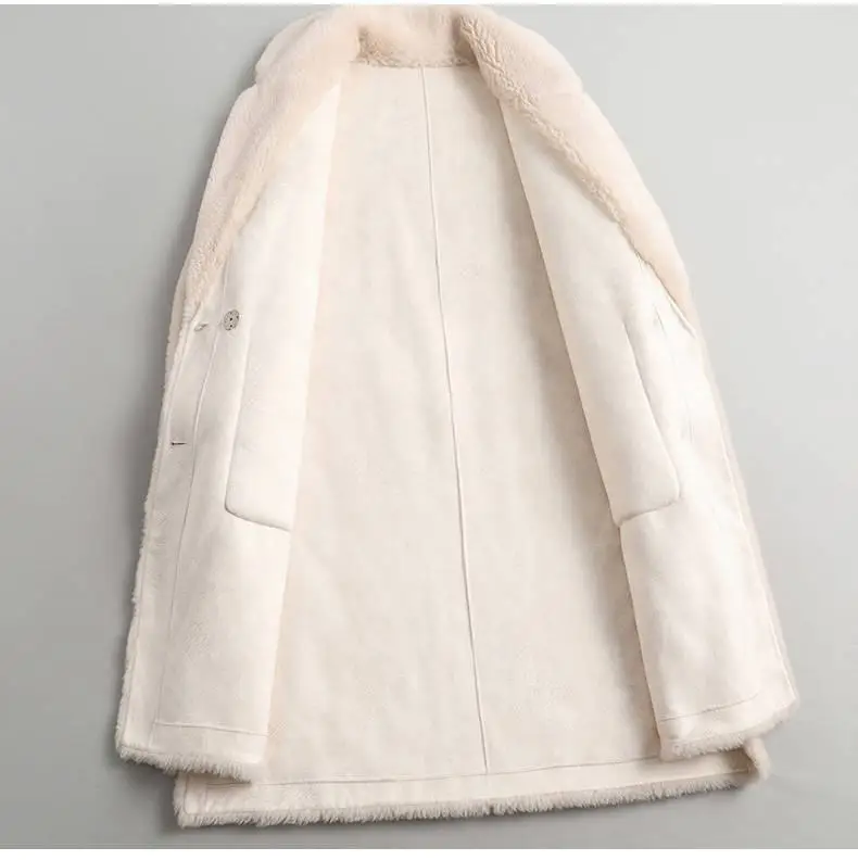 Для женщин зимняя шуба из натурального меха оверсайз оторочка из овечьей шерсти длинная куртка женская плюшевая обувь из замши, лайнер пальто Manteau Femme M151