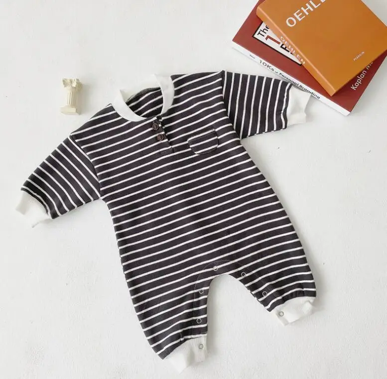 new baby girls boys striped thicken romper cotton fashion autumn winter babys jumpsuit 0-3 years HH607