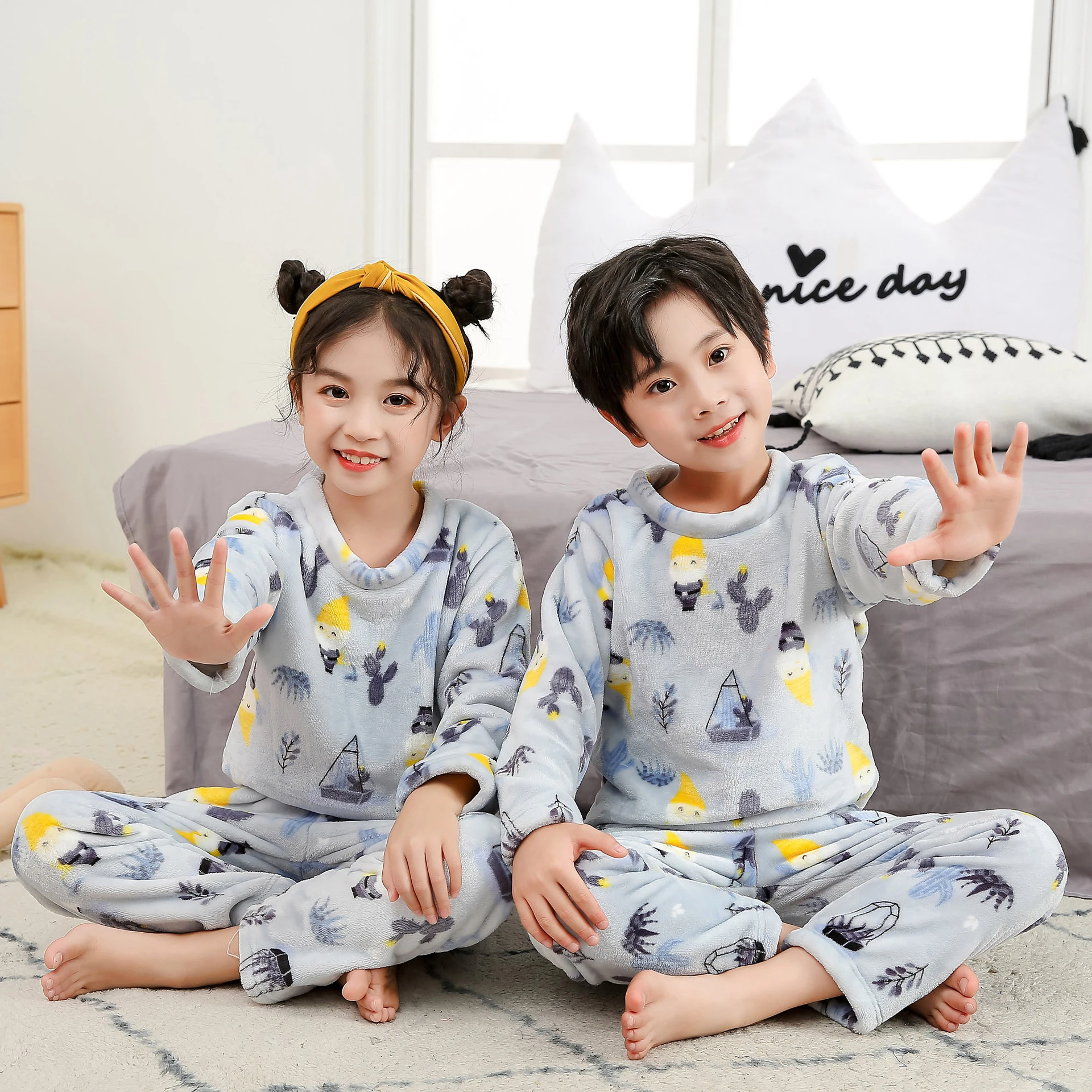 nightgowns baby Children Boy Warm Thick Fleece Cartoon Pyjamas Girl long sleeve Sleepwear Suit New Unisex Kids Winter Flannel Pajama Sets pajama sets affordable	