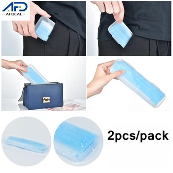 

2pcs Rectangle Mask Storage Holder Portable Plastic Clear Mask Storage Box Container Dustproof Disposable Storage Case