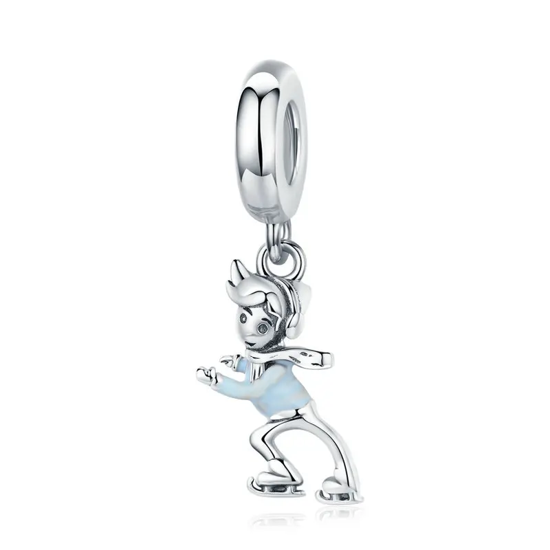

Genuine 925 Sterling Silver Beads Skiing Boy Pendant Charms fit Original Pandora Bracelets Women DIY Jewelry