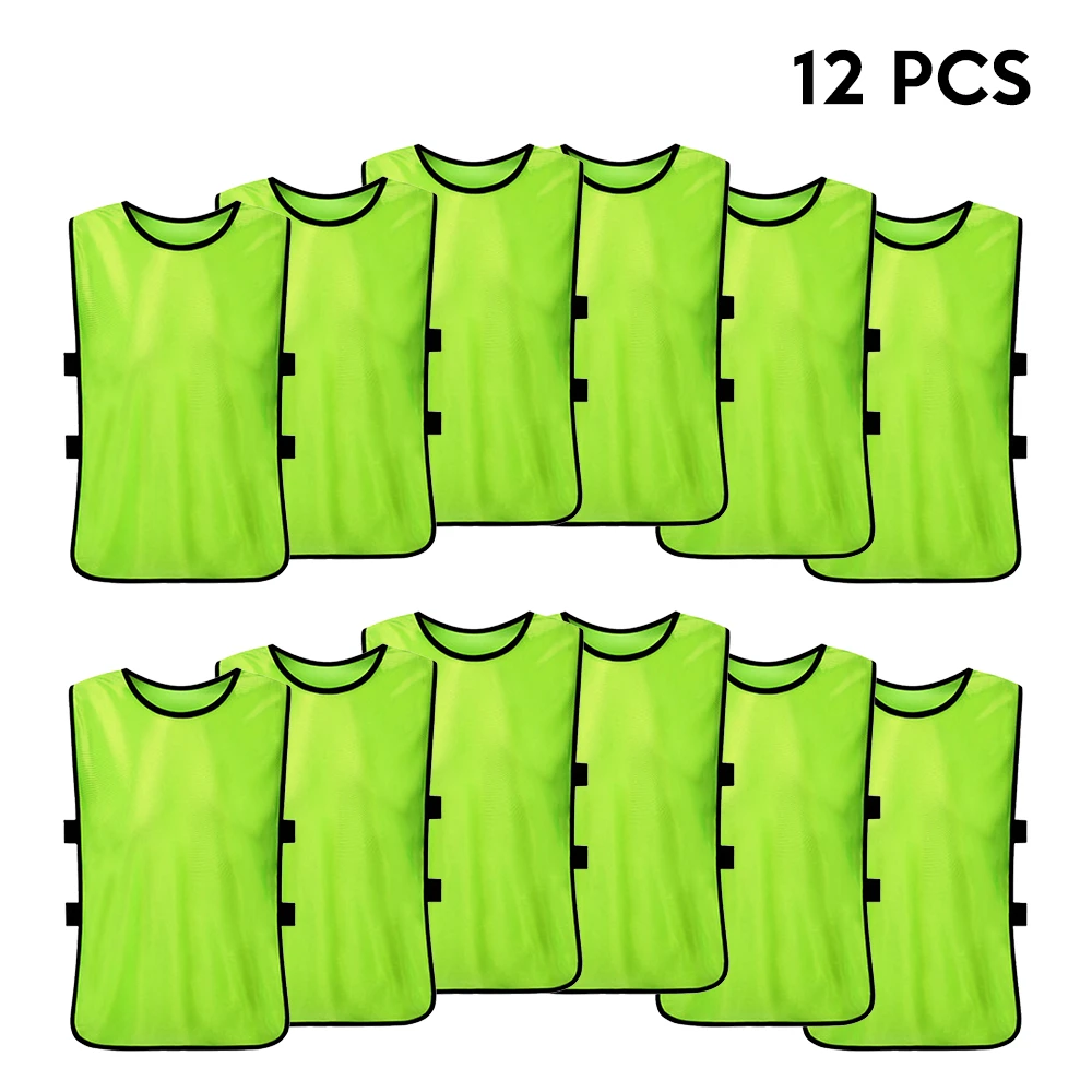 Fluorescent green 12 шт. взрослый футбол Pinnies быстросохнущие футбольные майки жилет Scrimmage практика спортивный жилет дышащий командный тренировочный нагрудник - Цвет: Fluorescent green