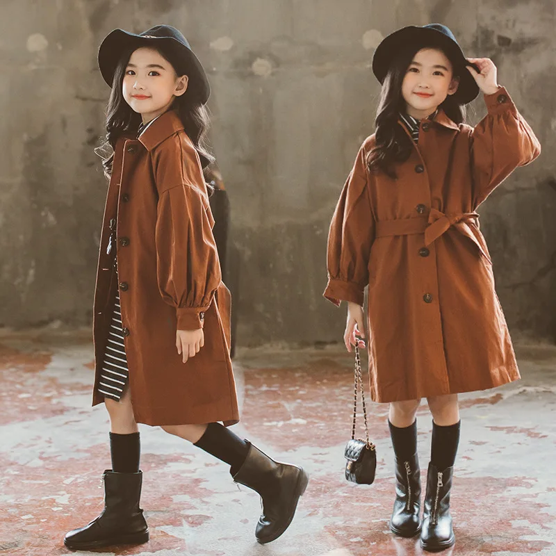 

Girls' Wind Coat Spring And Autumn 2019 New Style Korean-style-Style Fashion Clothing Childrenswear Big Boy Casual Coat Mid-leng
