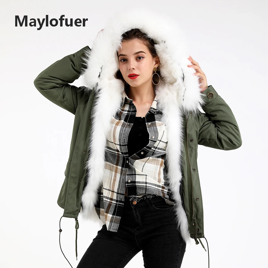 Maylofuer настоящий пуховик с мехом лисы короткий дизайн енот меховой капюшон, воротник куртка женская шуба чистый белый лисий мех пальто
