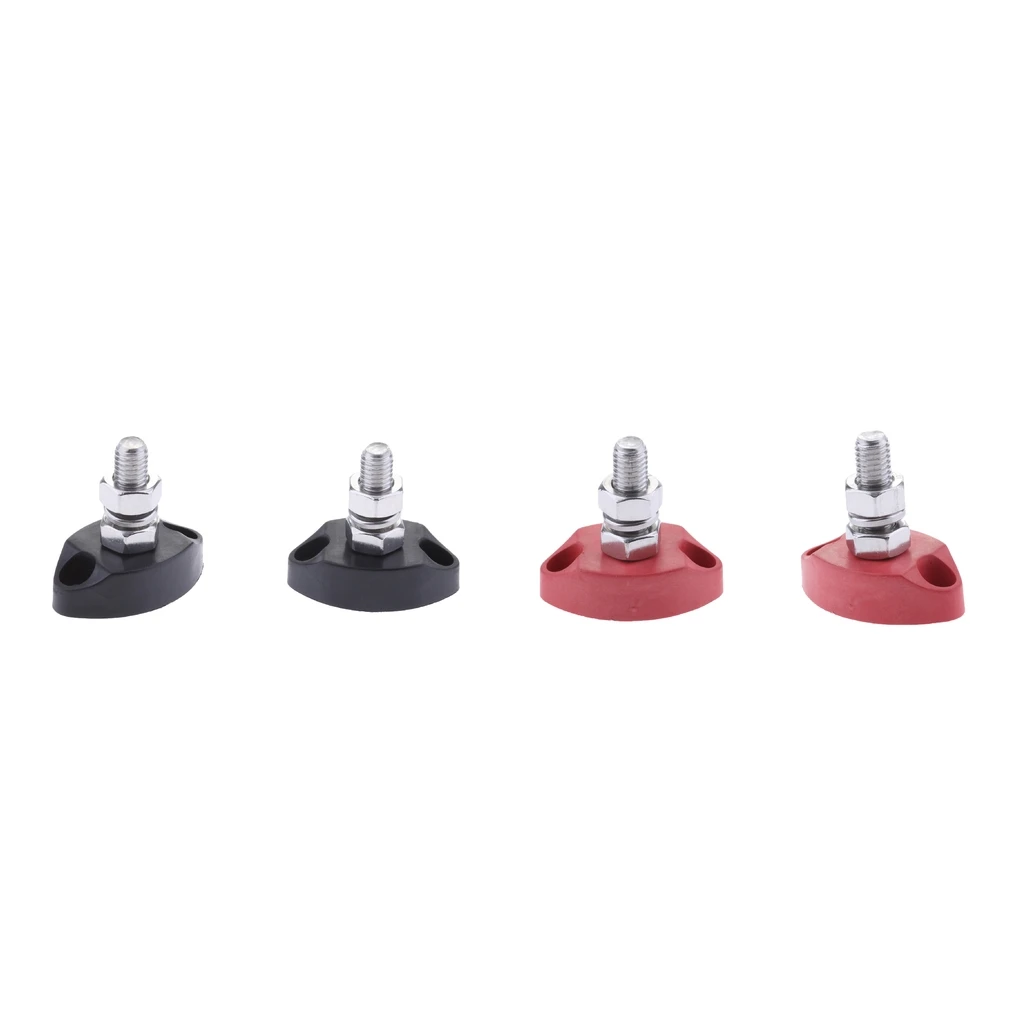 4pcs DC 12V Bus Bar Terminal Block - 1/4 inch 6mm Positive Insulated Single Stud Power and Ground Junction Post - Red+Black