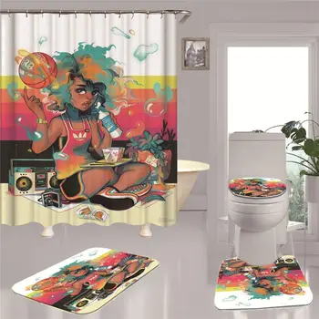 

Shower Curtain Bathroom Decor 4pcs Non Slip Toilet Polyester Cover Mat Set CP20 Q39B