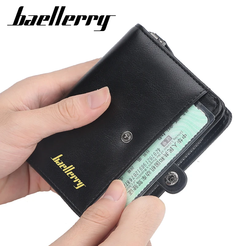 Мужские кошельки от известных Baellerry Модный бумажник тройного сложения на молнии