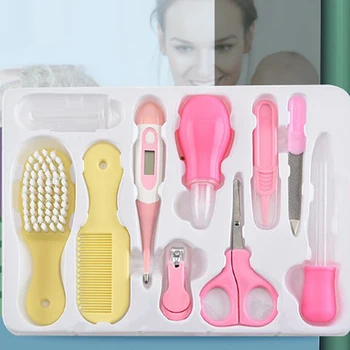 

10Pcs Baby Care Kids Grooming Kit Thermometer Safety Manicure Nail Clippers Comb Emery Hairbrush Newborn Healthcare Kit Tools