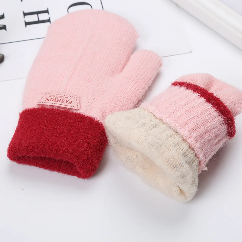 

Winter Gloves Kids Baby Boys Girls Children's Gloves Full Fingers Knitted Mittens Warm Velvet Thick For 3-6 Years Toddler