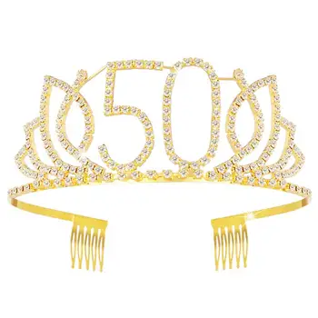 

Frcolor Girls 50th Birthday Tiara Crystal Rhinestone Birthday Tiara Queen Crowns Headband with Hair Combs Clip for 50th Birthday