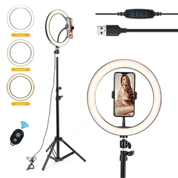 

Dimmable LED Selfie Ring Light with Tripod USB Selfie Light Ring Lamp Big Photography Ringlight with Stand for Cell Phone Studio