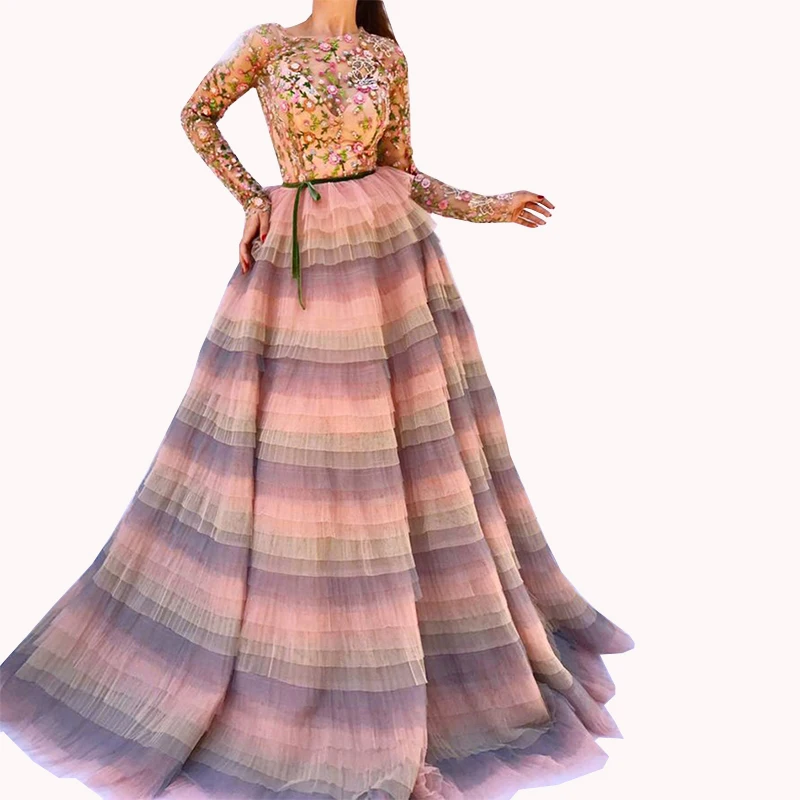 

Long Sleeves Ruffles Muslim Evening Dresses 2019 Damen Abend Kleider Lang Vestido Festa Noite