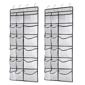 

2 Pack over the Door Shoe Organizers,12 Mesh Pockets 6 Large Mesh Storage Hanging for Closet Bedroom,White(59x21.6 Inch)